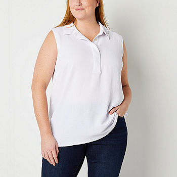 Claiborne Plus Womens Sleeveless Blouse, Color: White - JCPenney