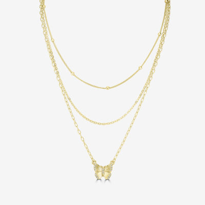 Bijoux Bar Delicates Gold Tone Glass 20 Inch Cable Butterfly Strand Necklace