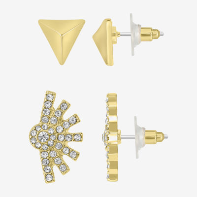 Bijoux Bar Delicates Gold Tone 2 Pair Glass Triangle Earring Set