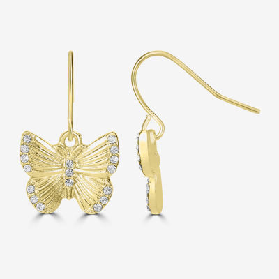 Bijoux Bar Delicates Gold Tone Womens Glass Butterfly Drop Earrings