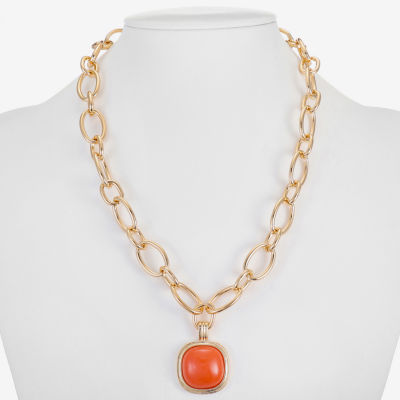Monet Jewelry Womens Orange Zinc Cushion Pendant Necklaces