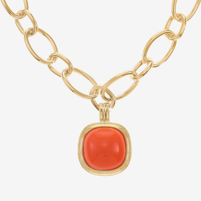 Monet Jewelry Womens Orange Zinc Cushion Pendant Necklaces