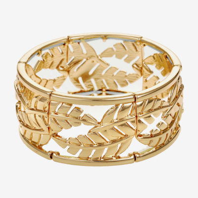 Monet Jewelry Gold Tone Feather Thick Stretch Bracelet