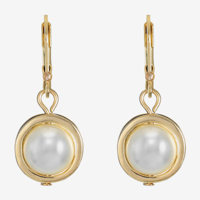 Monet Jewelry Gold Tone Simulated Pearl Round Drop Earrings