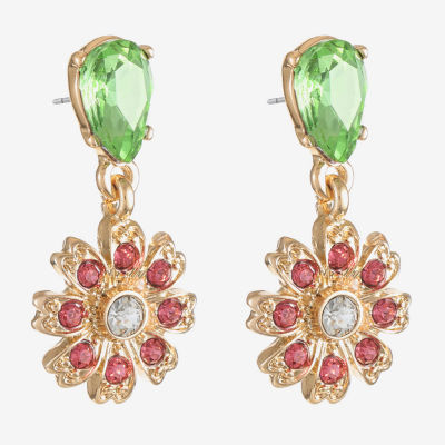 Monet Jewelry Gold Tone Glass Flower Drop Earrings