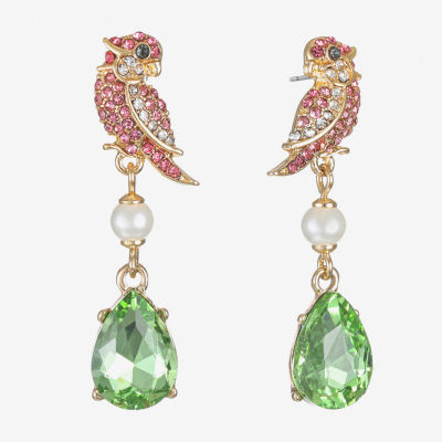 Monet Jewelry Gold Tone Bird Glass Drop Earrings