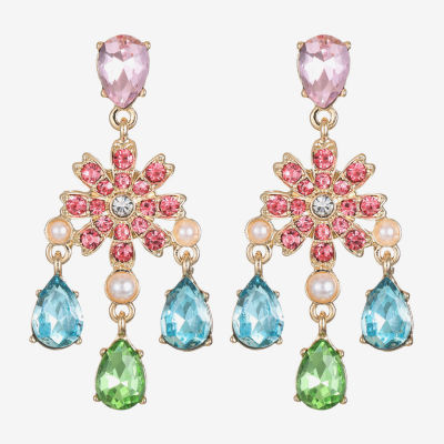 Monet Jewelry Gold Tone Glass Flower Chandelier Earrings