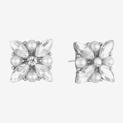 Monet Jewelry Silver Tone Button Simulated Pearl 11mm Stud Earrings