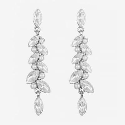 Monet Jewelry Timeless Silver Tone Linear Womens Simulated Pearl Hypoallergenic Drop Earrings