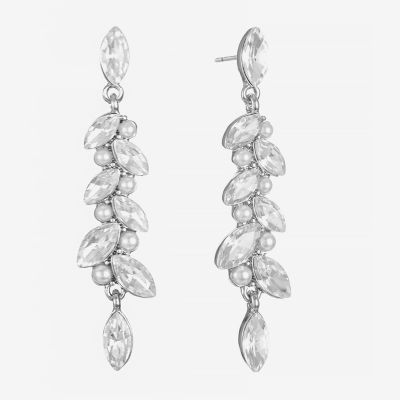 Monet Jewelry Silver Tone Linear Simulated Pearl Drop Earrings
