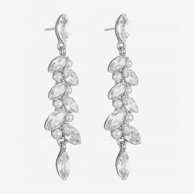 Monet Jewelry Silver Tone Linear Simulated Pearl Drop Earrings