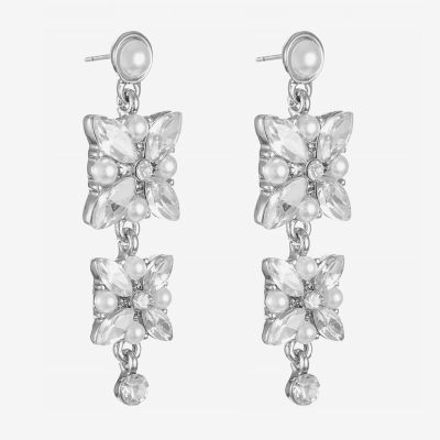Monet Jewelry Silver Tone Double Simulated Pearl Drop Earrings