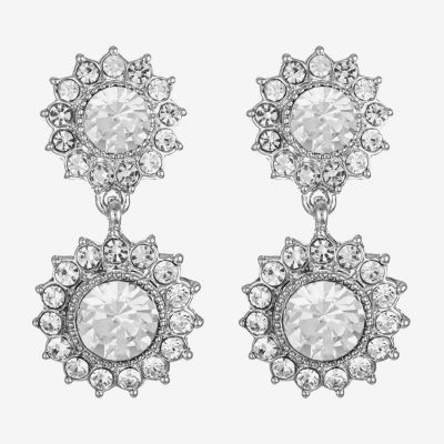 Monet Jewelry Silver Tone Double Glass Round Drop Earrings