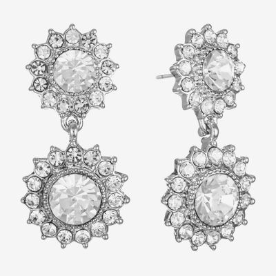 Monet Jewelry Silver Tone Double Glass Round Drop Earrings