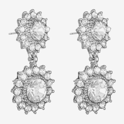 Monet Jewelry Timeless Silver Tone Double Womens Glass Round Hypoallergenic Drop Earrings