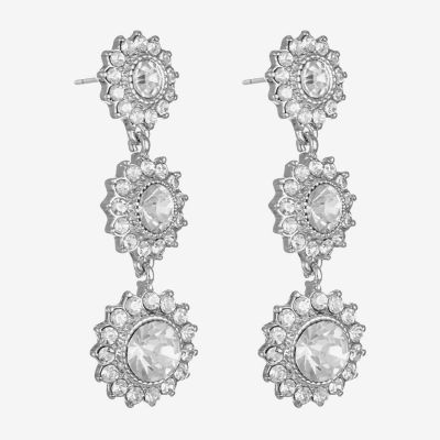 Monet Jewelry Silver Tone Linear Glass Round Drop Earrings