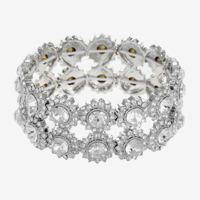 Monet Jewelry Silver Tone Thick Glass Round Stretch Bracelet