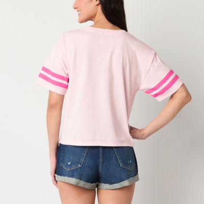 Juniors Cropped Womens Crew Neck Short Sleeve Barbie Graphic T-Shirt