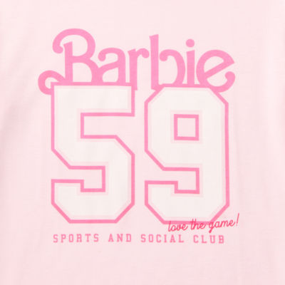 Juniors Cropped Womens Crew Neck Short Sleeve Barbie Graphic T-Shirt