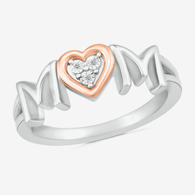 "Mom" Diamond Accent Natural White Diamond 10K Rose Gold Sterling Silver Band