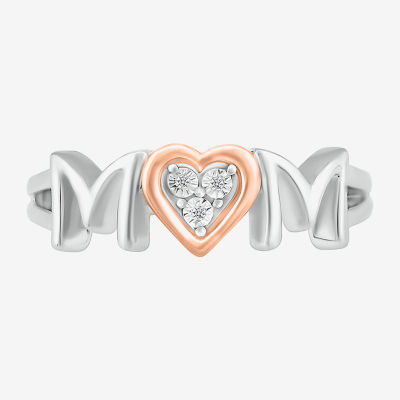 "Mom" Diamond Accent Natural White Diamond 10K Rose Gold Sterling Silver Band