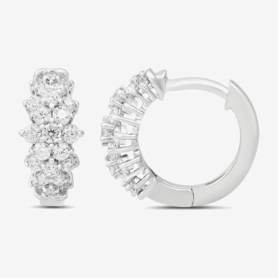 Womens 1/2 CT. T.W. Lab Grown White Diamond Sterling Silver 11.1mm Hoop Earrings