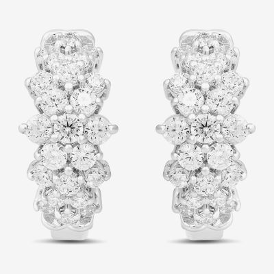 Womens 1/2 CT. T.W. Lab Grown White Diamond Sterling Silver 11.1mm Hoop Earrings