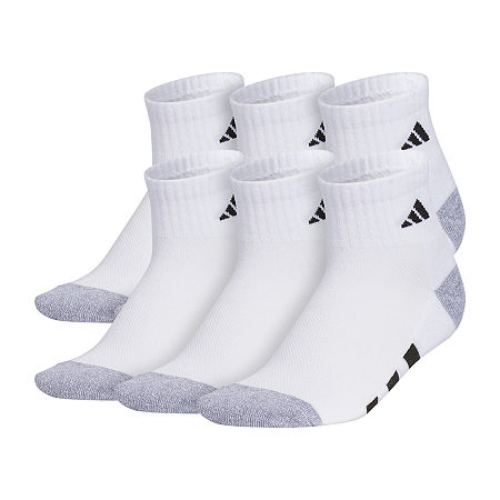 adidas 6 Pair Quarter Ankle Socks Boys, Large, White