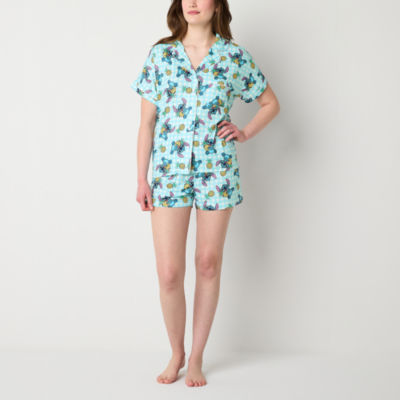 Disney Mjc Womens Stitch Juniors Short Sleeve 2-pc. Shorts Pajama Set