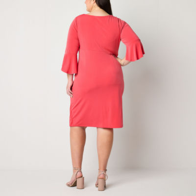 Connected Apparel Plus 3/4 Bell Sleeve Sheath Dress