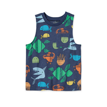 Okie Dokie Toddler & Little Boys Crew Neck Tank Top, 4t, Blue