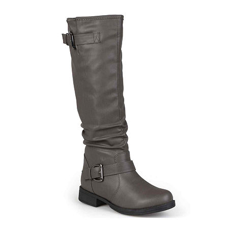 Journee Collection Womens Stormy Buckle-Accented Riding Boots, 10 Medium, Gray