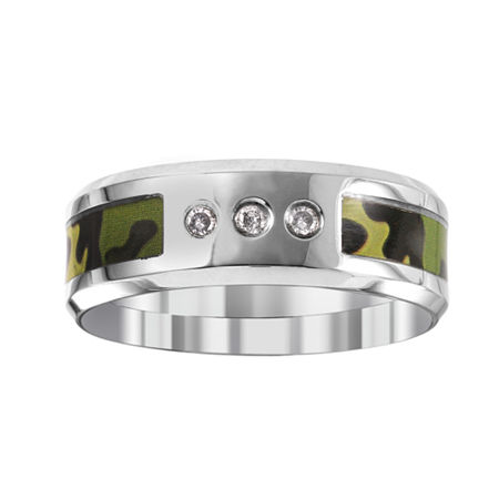 Green Camo Mens 7MM Diamond Accent Natural White Diamond Stainless Steel Wedding Band, 8