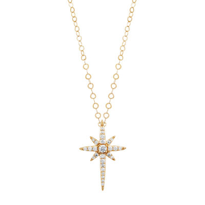 Womens White Cubic Zirconia 10K Gold Star Pendant Necklace JCPenney