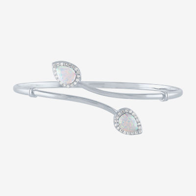 Lab Created White Opal Sterling Silver Pear Bangle Bracelet