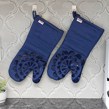 T-Fal Waffle Silicone Oven Mitt (Set of 2), Blue