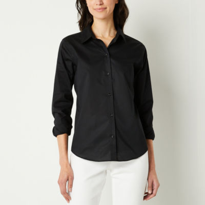 Liz Claiborne Wrinkle Free Womens Long Sleeve Regular Fit Button-Down Shirt