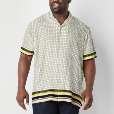 Shaquille O'Neal XLG Big and Tall Mens Regular Fit Short Sleeve Geometric Button-Down Shirt