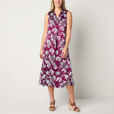 Liz Claiborne Womens Sleeveless Midi Shirt Dress