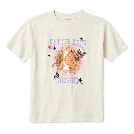 Thereabouts Little & Big Girls Adaptive Oversized Round Neck Short Sleeve Graphic T-Shirt, X-large  Plus, White
