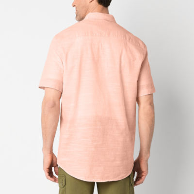 St. John's Bay Linen Mens Slim Fit Short Sleeve Button-Down Shirt