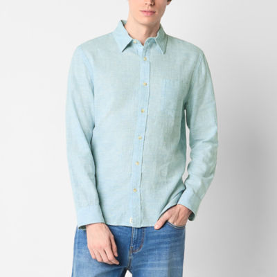 mutual weave Linen Blend Mens Regular Fit Long Sleeve Button-Down Shirt