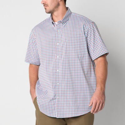 St. John's Bay Big and Tall Performance Mens Classic Fit Short Sleeve Plaid Button-Down Shirt