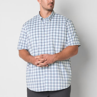 St. John's Bay Big and Tall Performance Mens Classic Fit Short Sleeve Plaid Button-Down Shirt