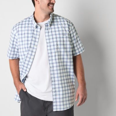 St. John's Bay Big and Tall Performance Mens Classic Fit Short Sleeve Plaid Button-Down Shirt