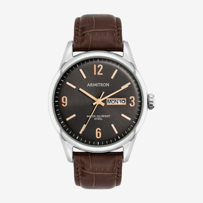 Armitron Mens Brown Leather Strap Watch 20 5048bksvbn