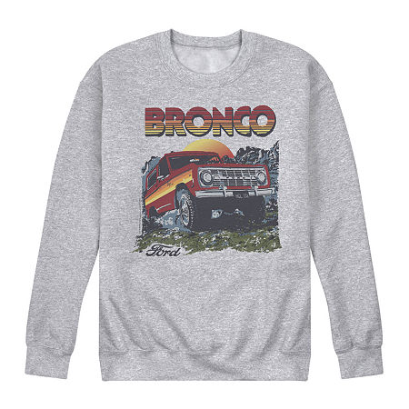 Mens Long Sleeve Bronco Graphic T-Shirt, Medium, Gray