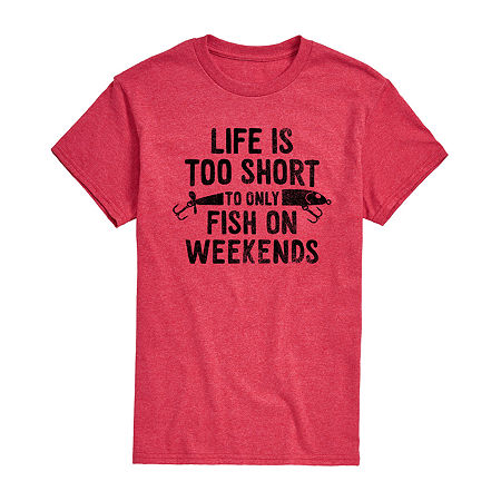 Mens Short Sleeve Fishing Graphic T-Shirt, Medium, Red
