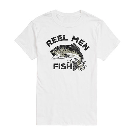 Mens Short Sleeve Fishing Graphic T-Shirt, Large, White