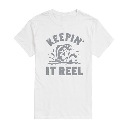 Mens Short Sleeve Fishing Graphic T-Shirt, Large, White